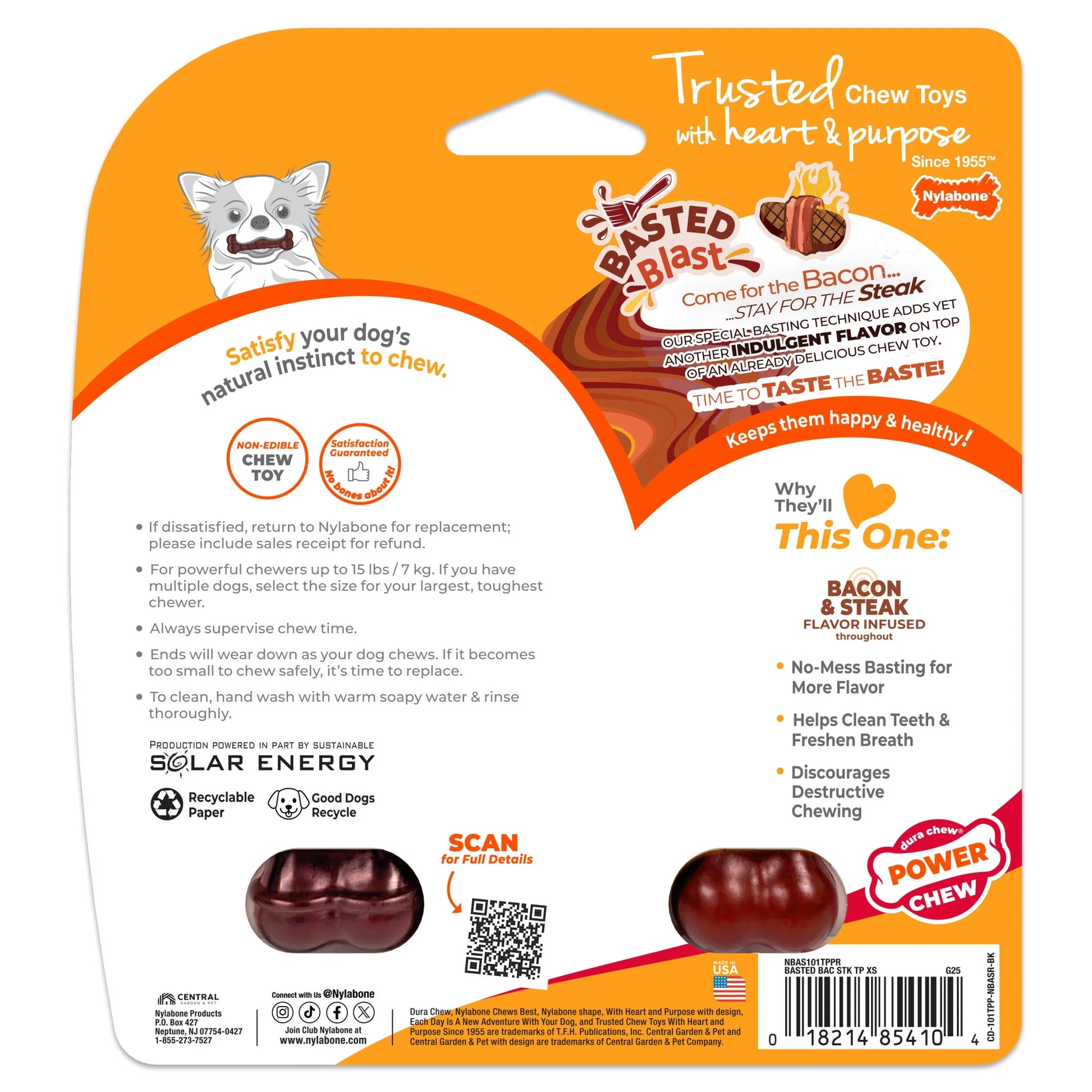 Power Chew Basted Blast Original & Textured Bone Dog Chew Toys Bacon & Steak X-Small (2 Count)